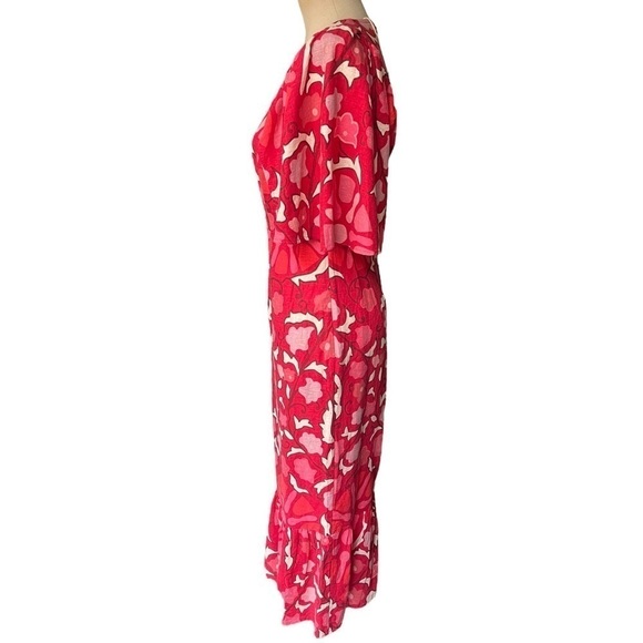 NWT RHODE x Target Zinnia Floral Print Bell Sleeve Midi Dress in Red/Pink - Picture 8 of 15
